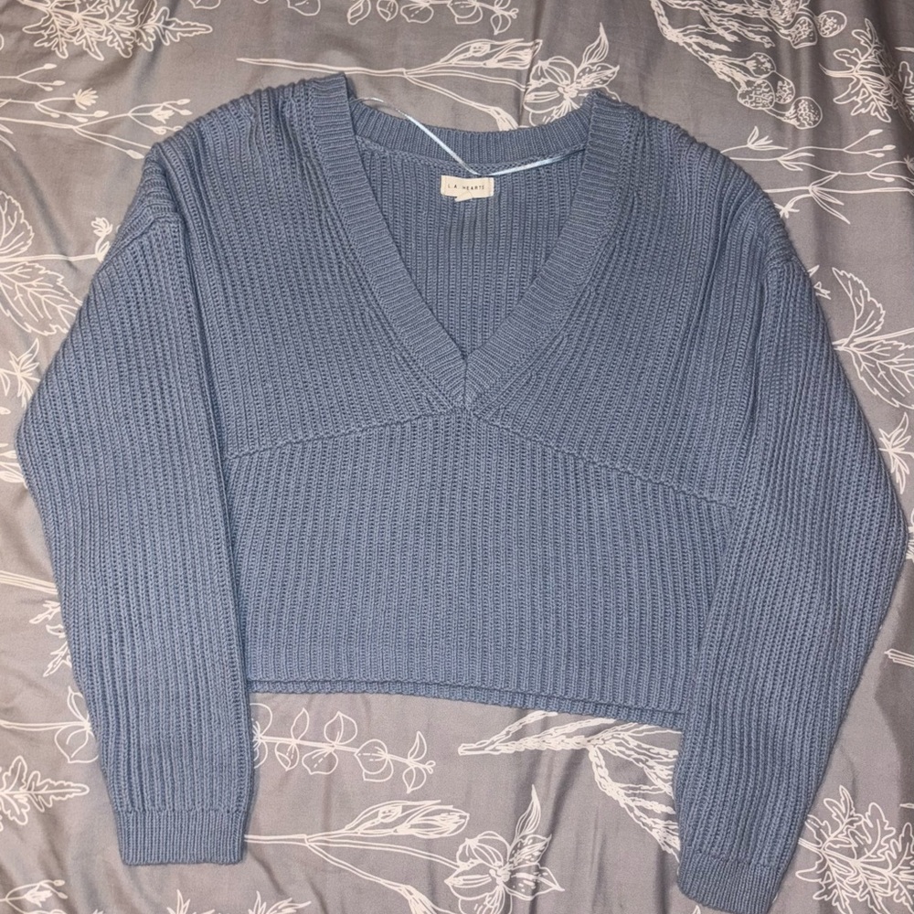 PacSun Blue V-Neck Cropped Sweater